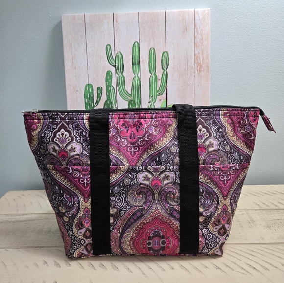 Paisley Insulated Lunch Tote Zip Cooler Bag Pink Purple Bohemian NWOT - Picture 1 of 9